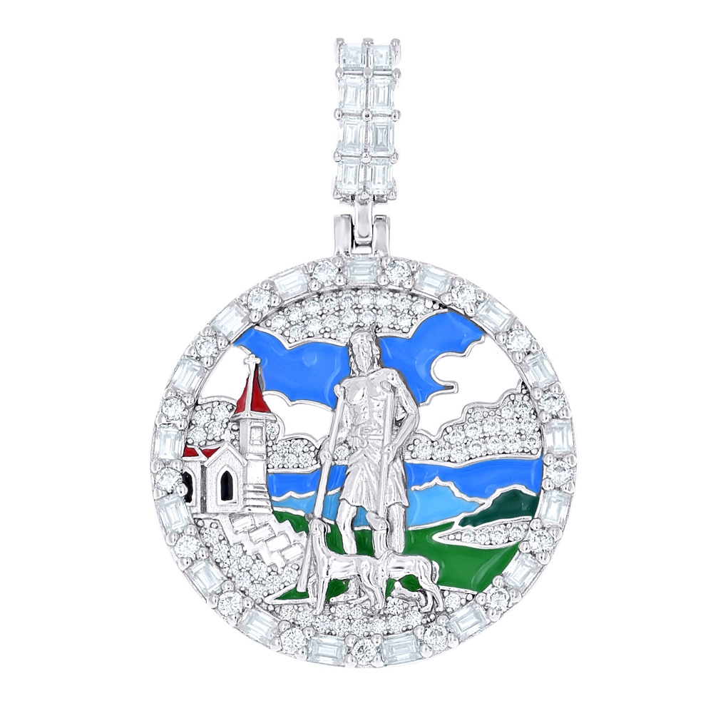 925 Sterling Silver 3.83ct Moissanite St. Lazarus Enameled Pendant